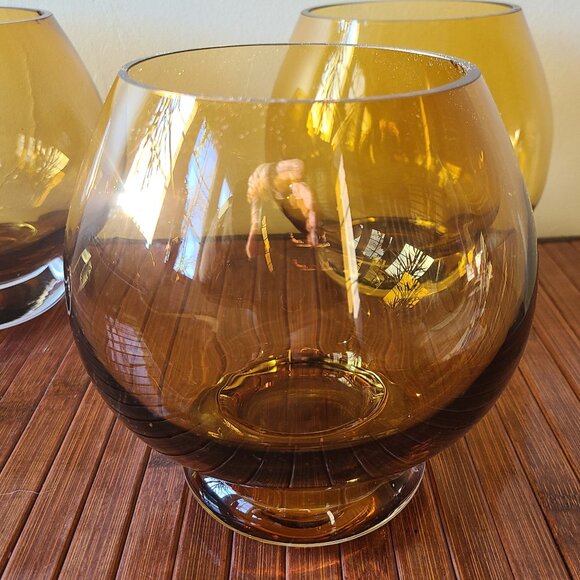 Three Vintage Amber Goblet Vase/Candle Holders - Picture 2 of 9